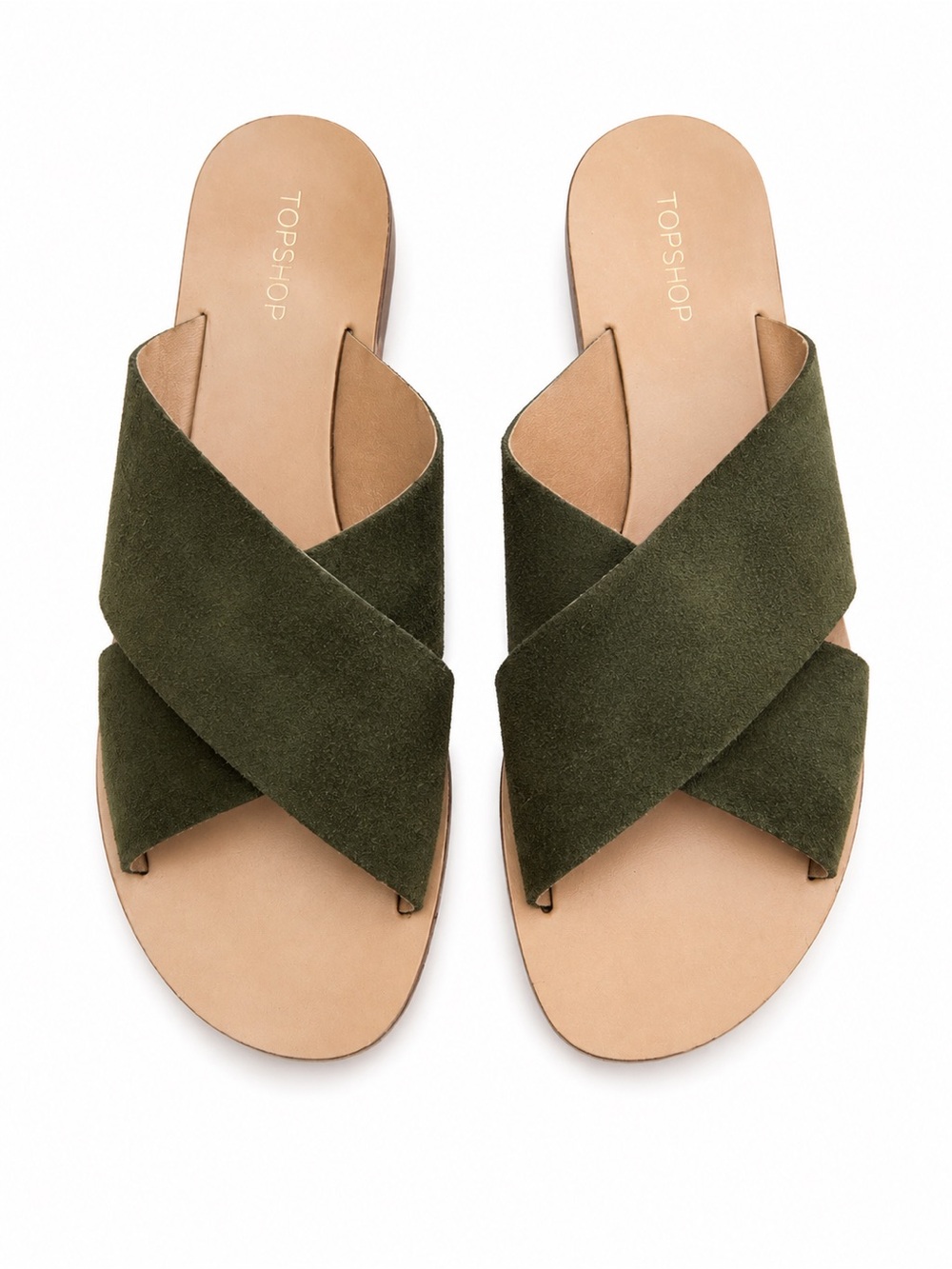 Topshop Olive Suede Crisscross Slide Sandals